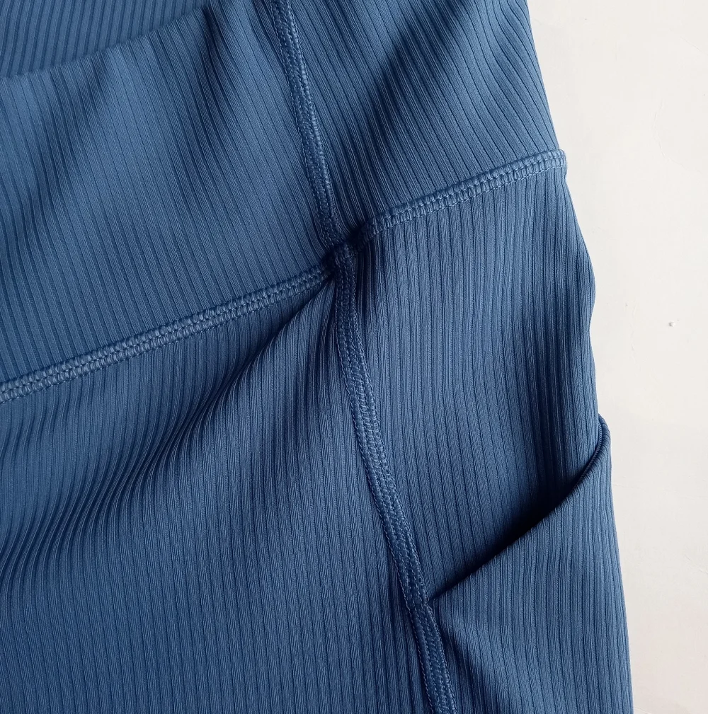 Fabletics Oasis Ribbed Crossover Flare High Waist Ultra Soft Pants Element Blue - Picture 7 of 10